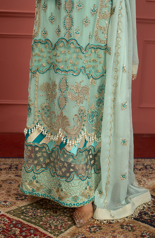Buy Premium Azure Blue Heavily Embellished Pakistani Kameez salwar Suit