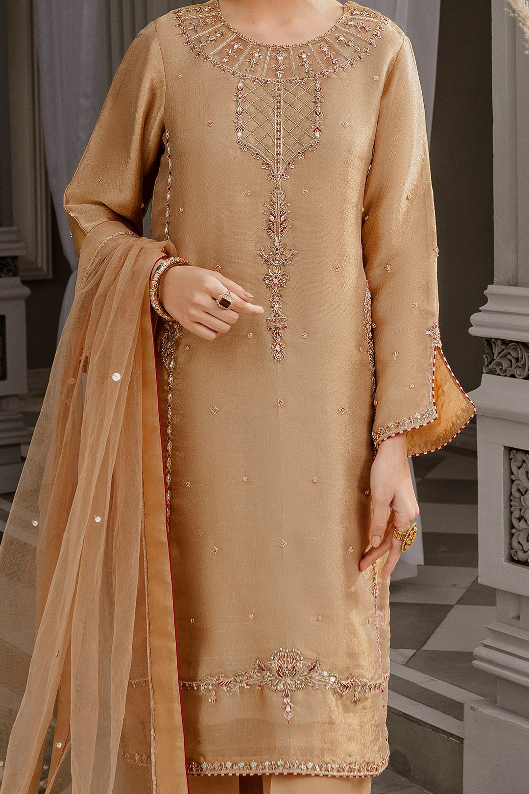 Buy Premium Golden Embroidered Pakistani Salwar Kameez Dupatta 2023