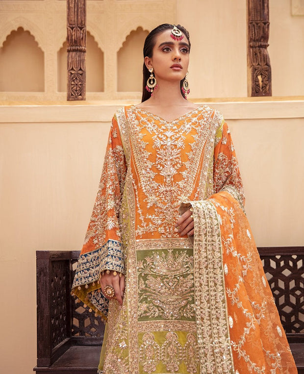 Buy Premium Orange Heavily Embellished Pakistani Salwar Suit Wedding Wear