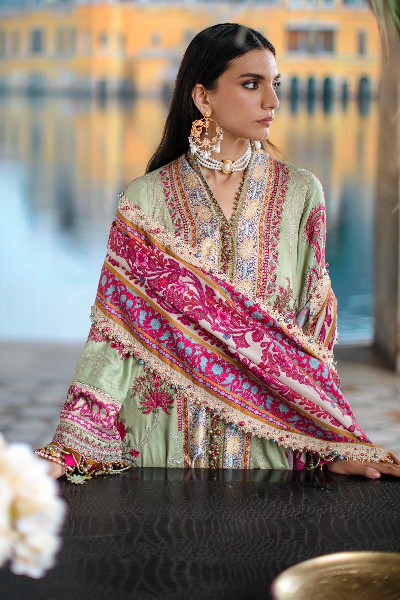 Premium Sage Green Embroidered Pakistani Kameez Salwar Suit