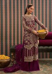 Buy Regal Plum Embroidered Pakistani Wedding Dress Kameez Trousers
