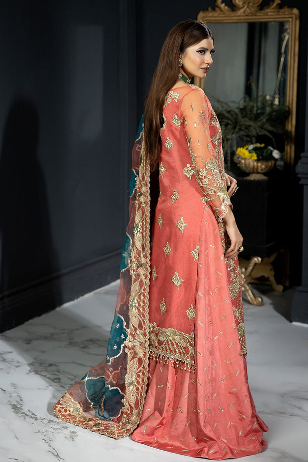 Buy Rose Pink Embroidered Pakistani Wedding Dress in Gharara Kameez Style