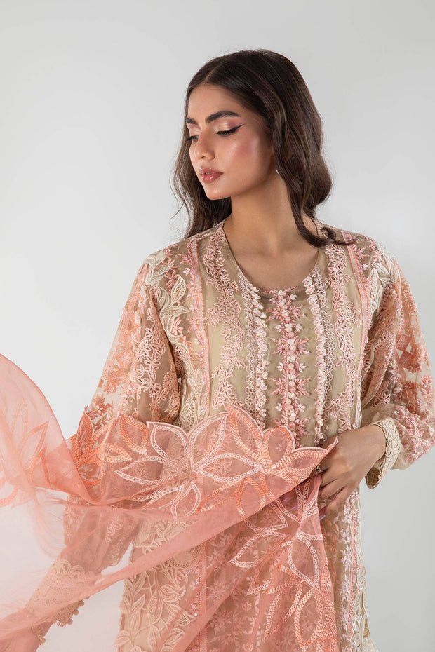 Buy Royal Beige and Tea Pink Luxury Pret Long Shirt Pakistani Salwar Kameez