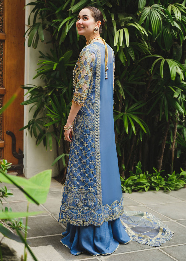 Buy Royal Bluish Grey Embroidered Pakistani Wedding Dress Kameez Sharara