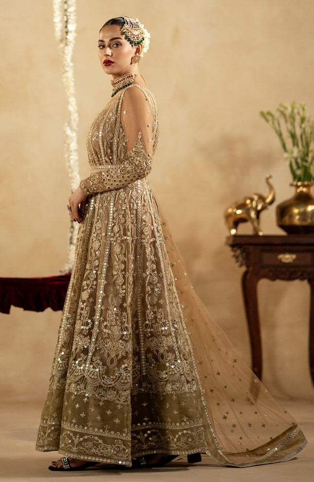 Buy Royal Golden Embroidered Pakistani Wedding Dress Pishwas Frock