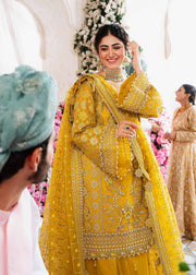 Buy Royal Mustard Gold Embroidered Pakistani Sharara Kameez Party Wear