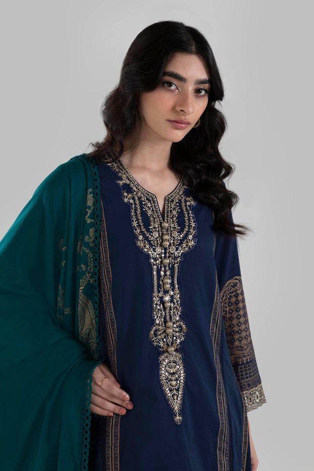 Buy Royal Navy Blue Ready To Wear Lawn Basic A Line Pakistani Salwar Suit