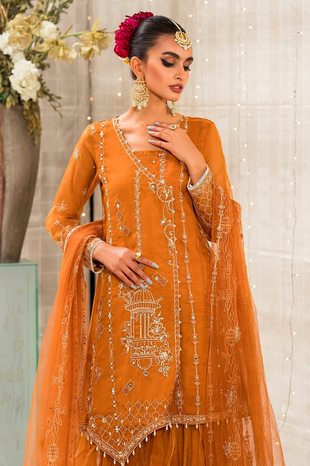 Buy Rust Orange Heavily Embellished Kameez Sharara Pakistani Party Dress 2023