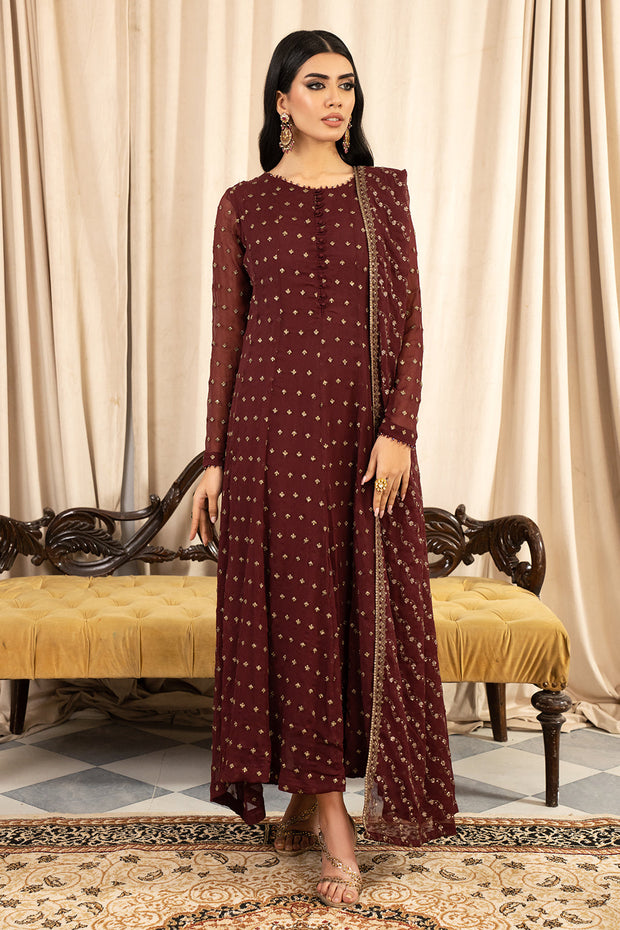 Buy Rusty Brown Shade Embroidered Pakistani Party Wear Long Frock 2024