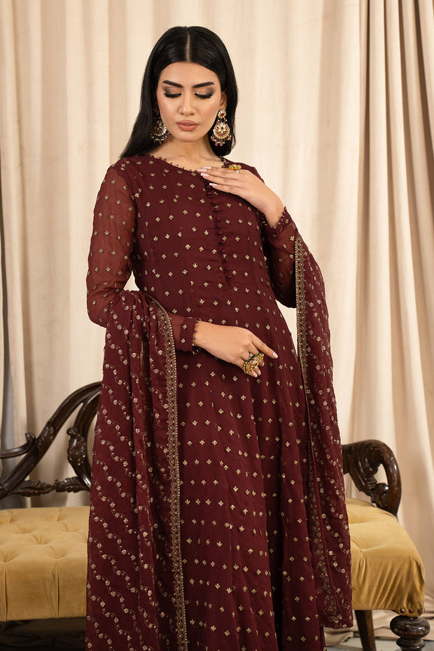 Buy Rusty Brown Shade Embroidered Pakistani Party Wear Long Frock