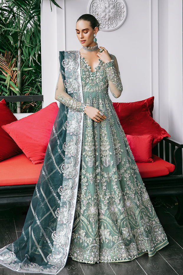 Sea Green Pakistani Wedding Dress in Kalidar Pishwas Style SMALL Sea Green Pakistani Wedding Dress in Kalidar Pishwas Style SMALL