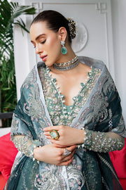Buy Sea Green Embroidered Pakistani Wedding Dress in Kalidar Pishwas Style
