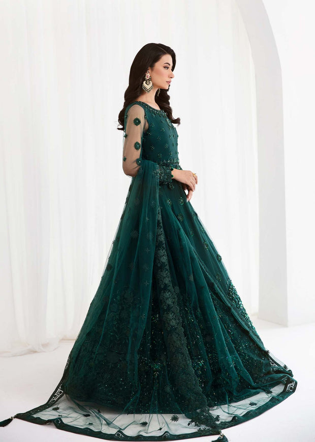 Buy Sea Green Embroidered Pakistani Wedding Dress in Pishwas Frock Style