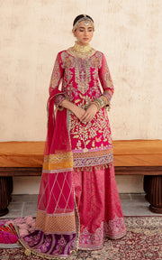 Buy Shocking Pink Hand Embellished Pakistani Party Dress Kameez Gharara