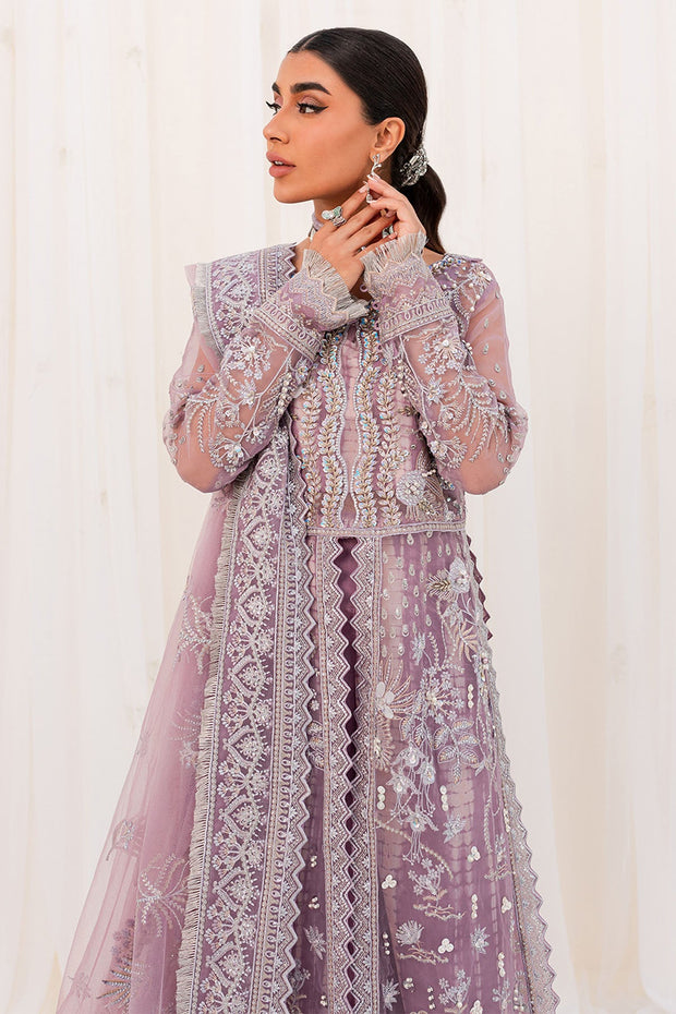 Buy Silver Embroidered Lilac Pakistani Open Gown Style Wedding Dress