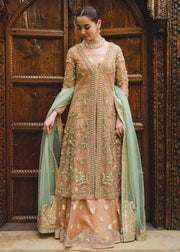 Buy Tea Pink Embroidered Pakistani Wedding Dress in Gown Lehenga Style
