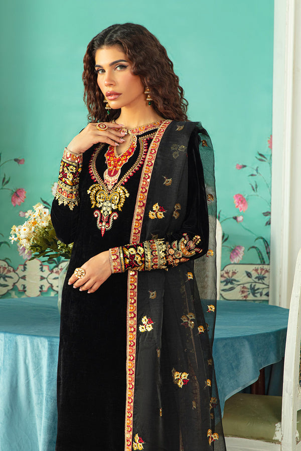Buy Traditional Black Embroidered Velvet Pakistani Wedding Salwar Kameez Suit