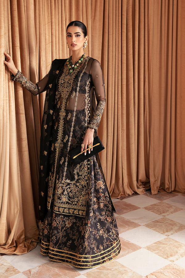 Traditional Gold Embroidered Pakistani Wedding Dress Black Gown Gharara