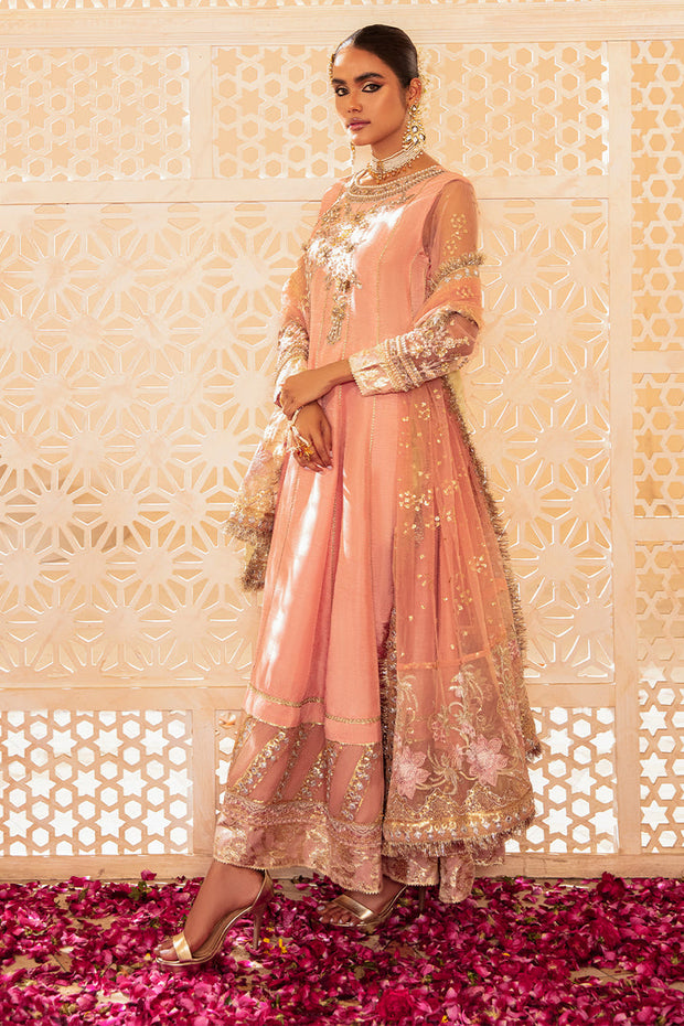 Buy Traditional Heavily Embellished Peach Frock Pakistani Wedding Dress 2023