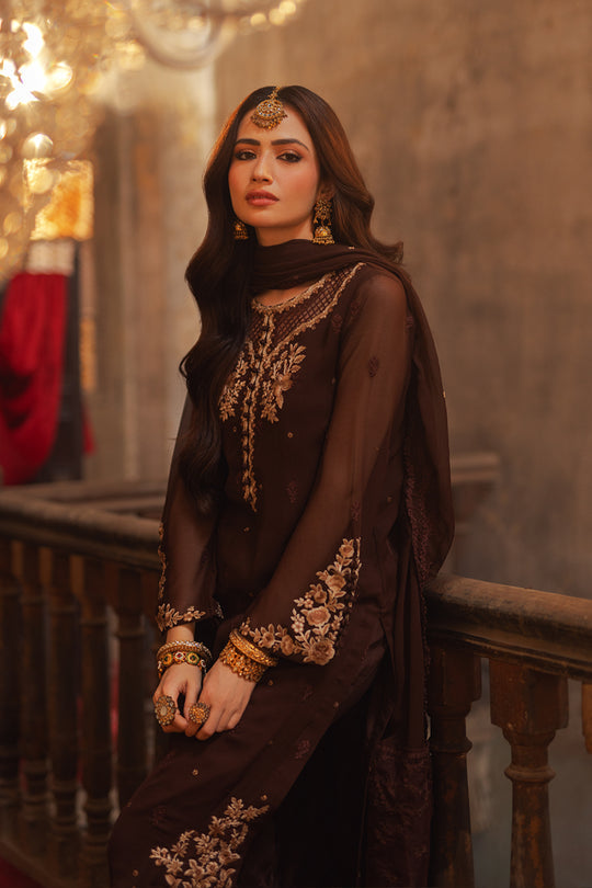 Buy Walnut Brown Embroidered Pakistani Salwar Kameez Dupatta Suit In USA 2024