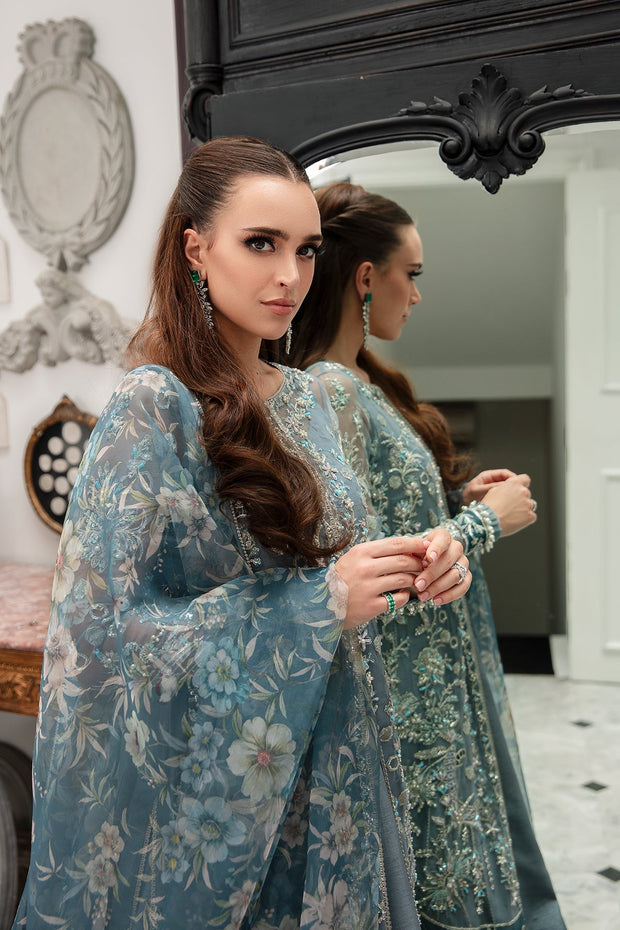 Buy Zinc Shade Embroidered Pakistani Wedding Dress Gown Style Pishwas
