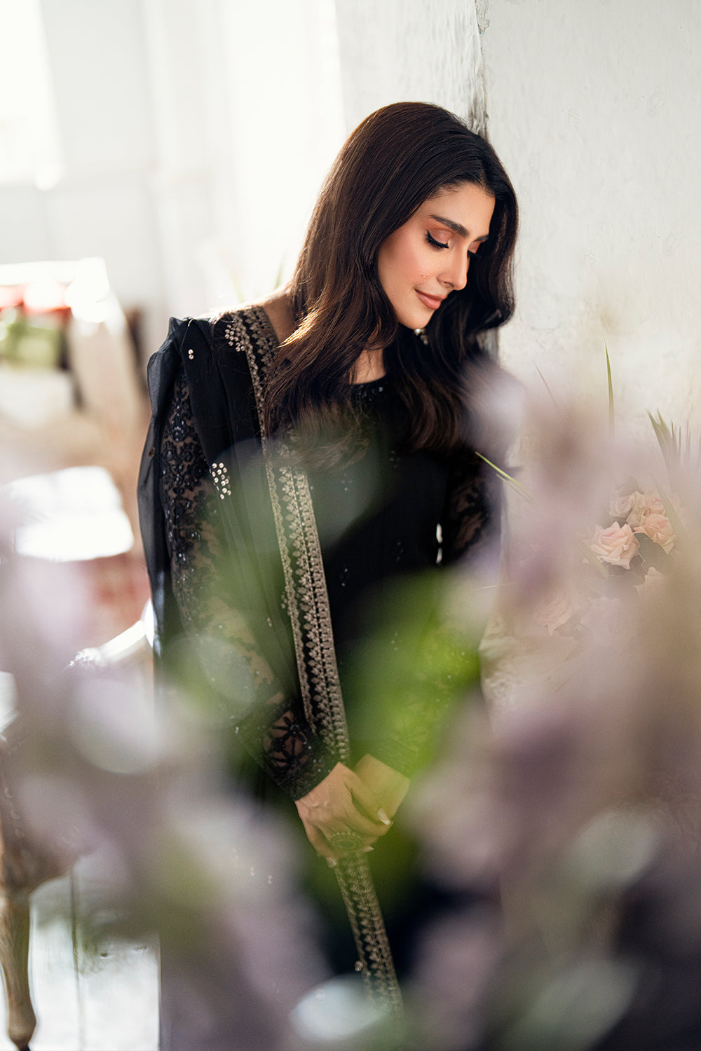 Elegant Black Hand Embellished Chiffon Pakistani Party Dress