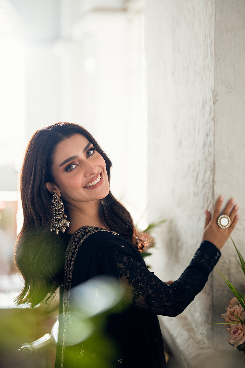 Elegant Black Hand Embellished Chiffon Pakistani Party Dress