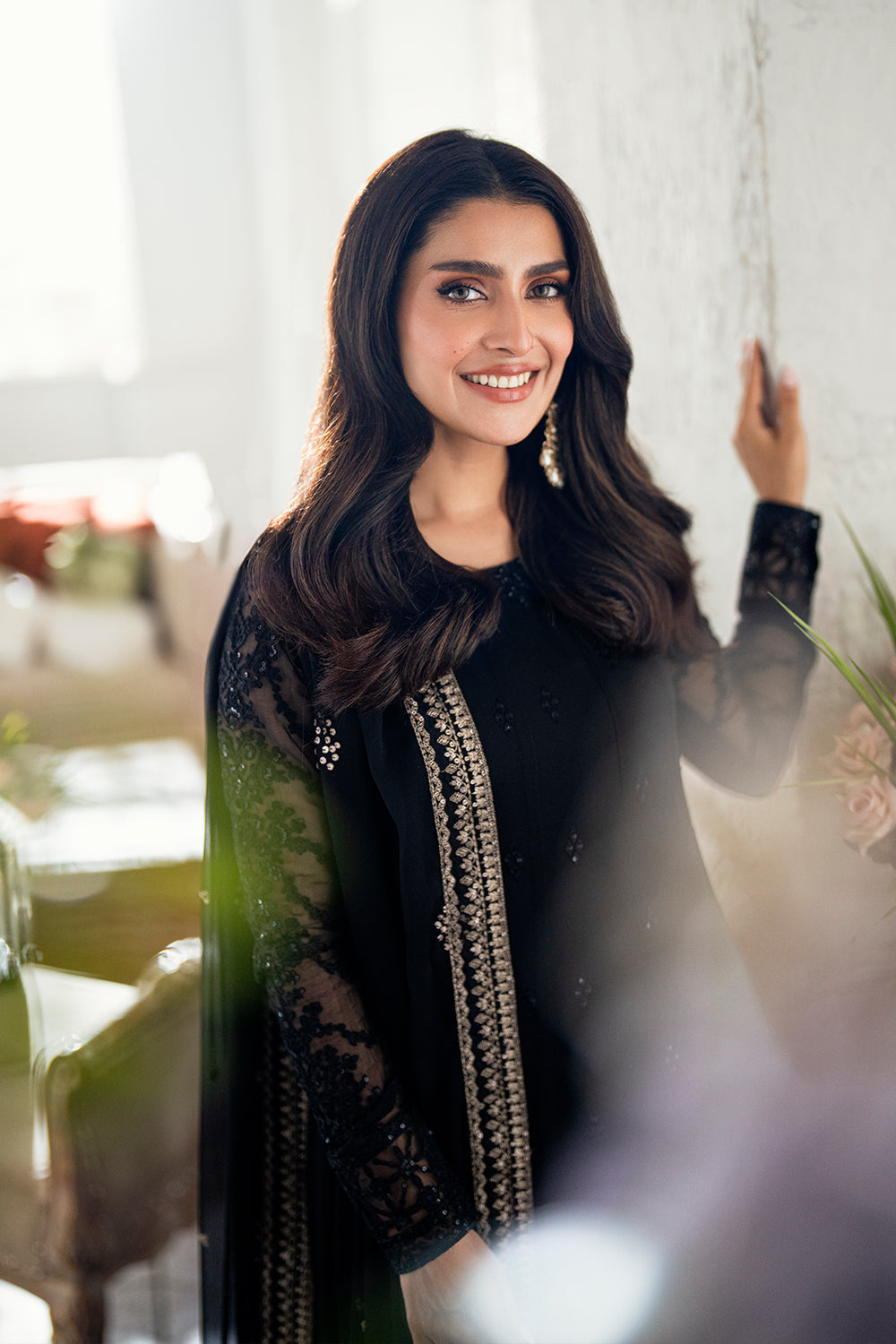 Elegant Black Hand Embellished Chiffon Pakistani Party Dress