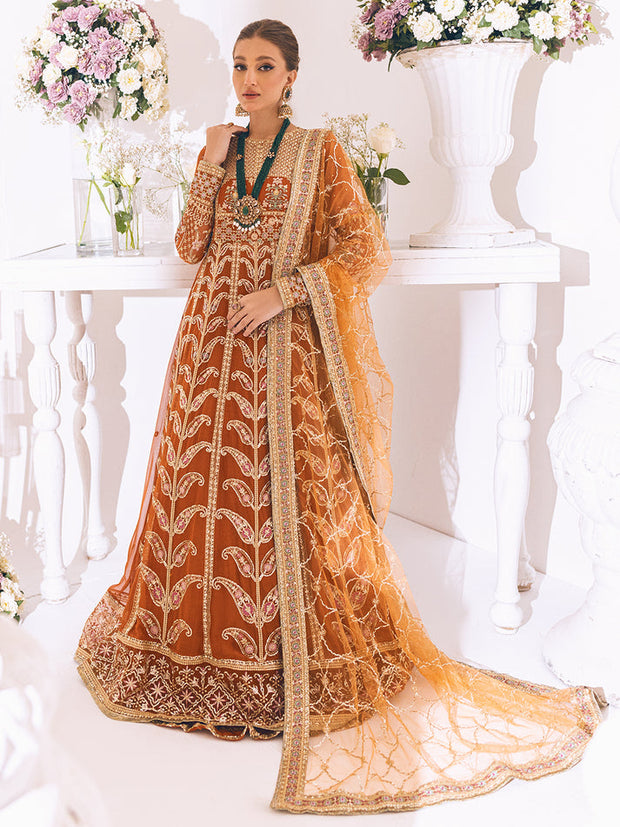 Caramel Heavily Embellished Pakistani Wedding Dress Pishwas Frock