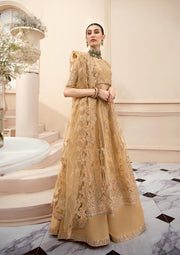 Caramel Yellow Embroidered Pakistani Pishwas Frock Sharara Dress