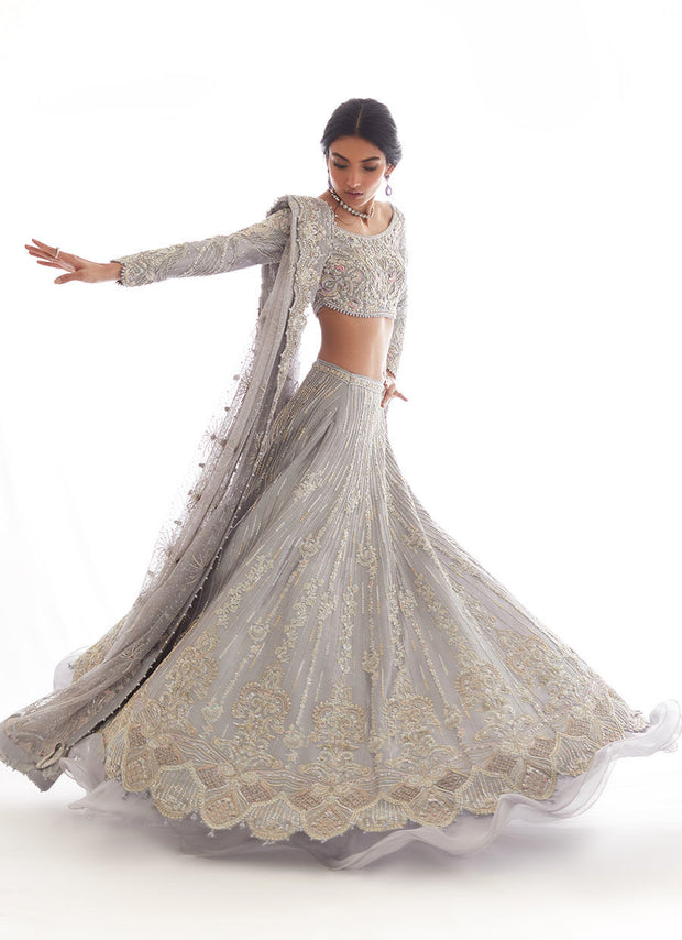Celia Silver Blue Embroidered Pakistani Bridal Dress Lehenga Choli Dress