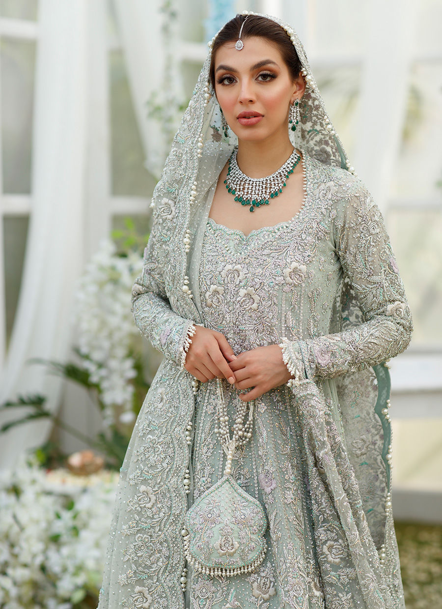 Celina Aqua Trailled Pakistani Bridal Dress Embroidered Pishwas