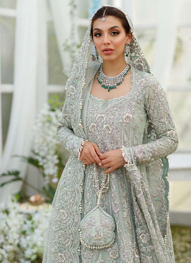 Celina Aqua Trailled Pakistani Bridal Dress Embroidered Pishwas