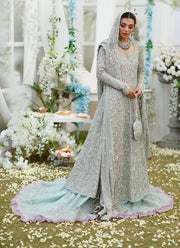 Celina Aqua Trailled Pakistani Bridal Embroidered Kalidar Pishwas
