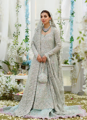 Celina Aqua Trailled Pakistani Dress Embroidered Kalidar Pishwas