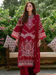 Cherry Red Embroidered Pakistani Crushed Sharara kameez with Dupatta