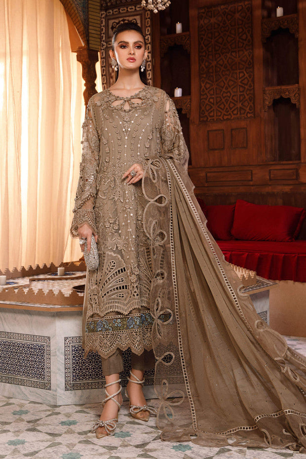Chiffon Brown Salwar Kameez Pakistani Party Dresses SMALL Chiffon Brown Salwar Kameez Pakistani Party Dresses SMALL