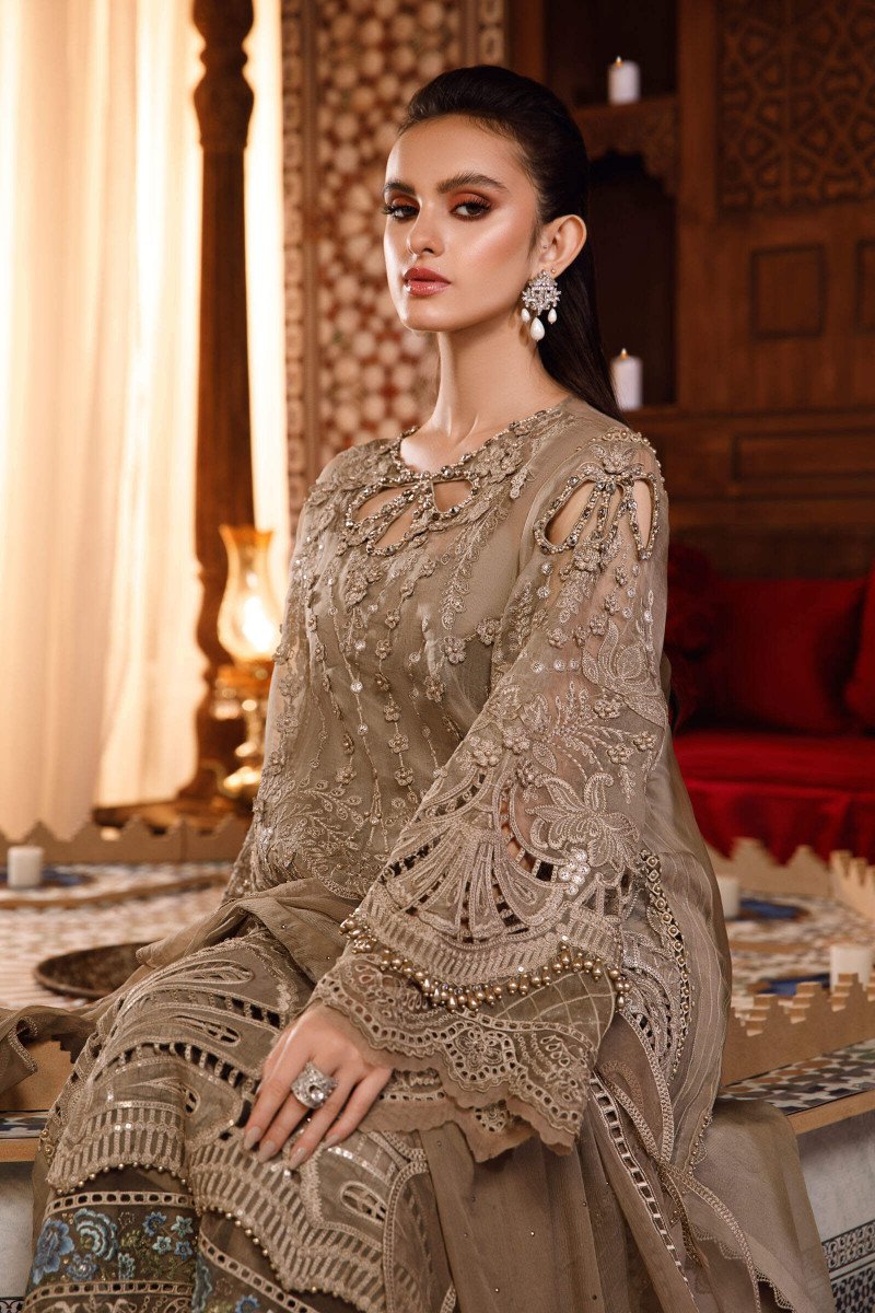 Chiffon Brown Salwar Kameez Pakistani Party Dresses SMALL