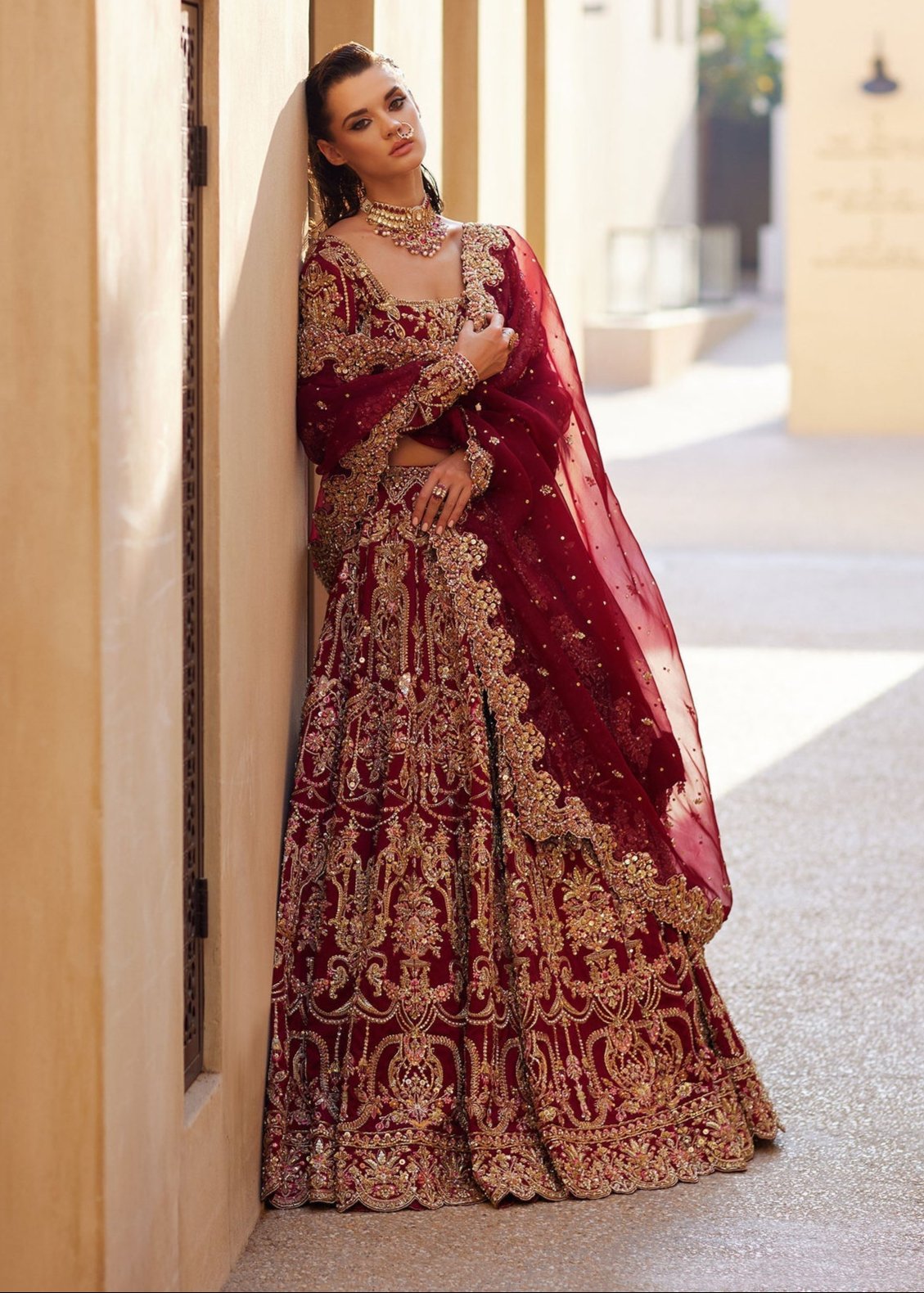Embellished Choli Lehenga Style Pakistani Bridal Dress – Nameera by Farooq