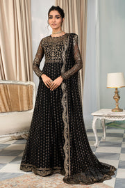 Classic Black Embroidered Pakistani Party Wear Long Frock Dupatta 2024