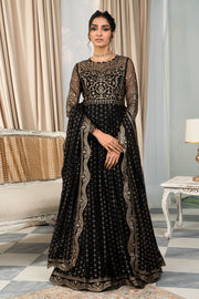 Classic Black Embroidered Pakistani Party Wear Long Frock Dupatta