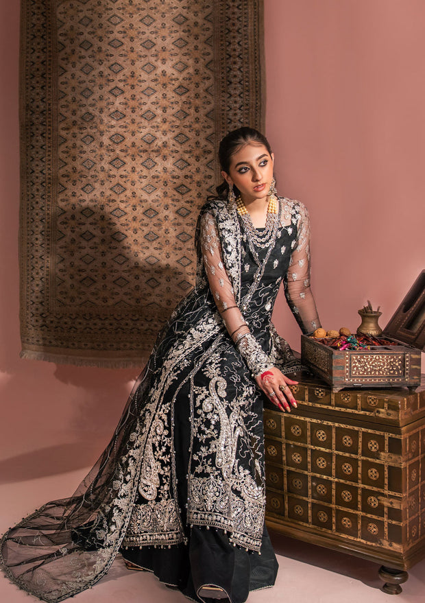 Classic Black Heavily Embroidered Kashmiri Style Pakistani Wedding Dress