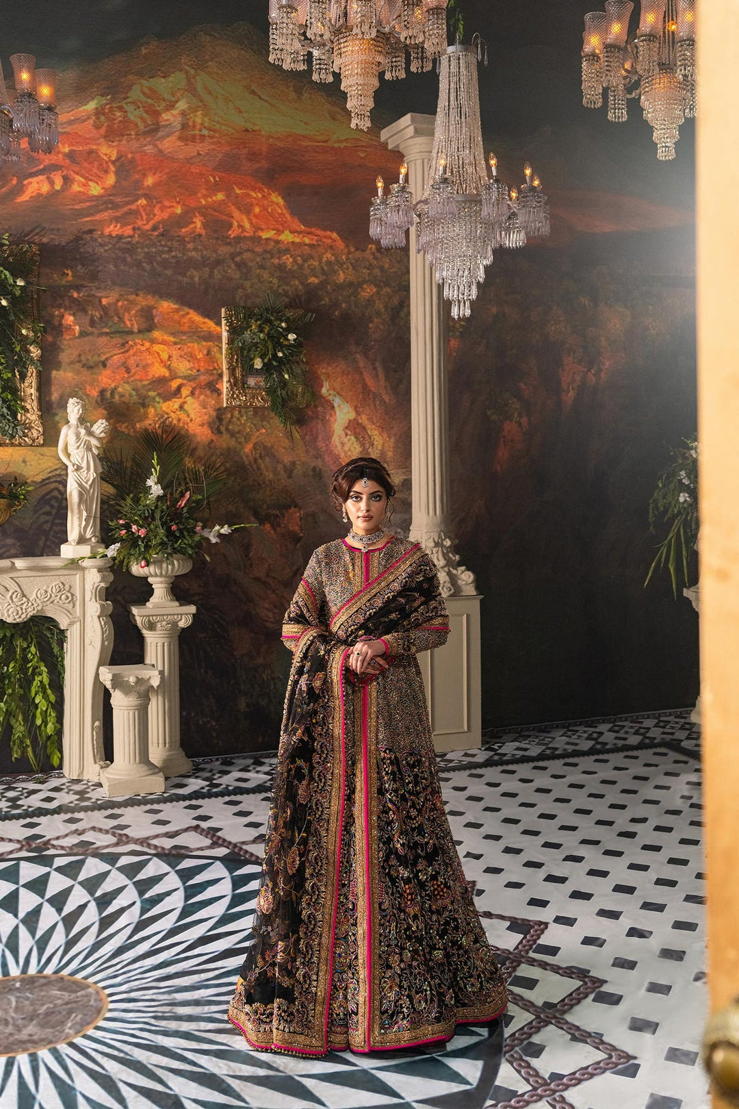 Classic Black Pakistani Bridal Dress in Open Pishwas Style