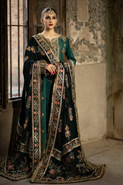 Classic Dark Green Embroidered Pakistani Wedding Dress Shawl Frock