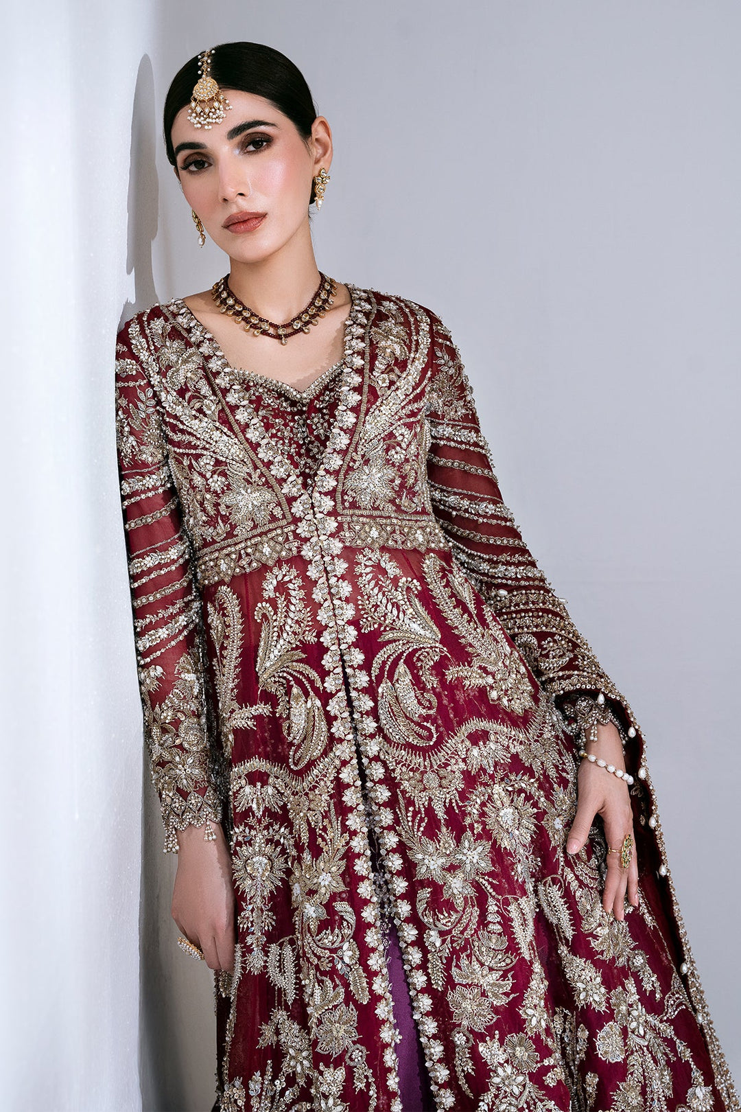 Classic Deep Red Kalidaar Lehenga Style Pakistani Bridal Dress