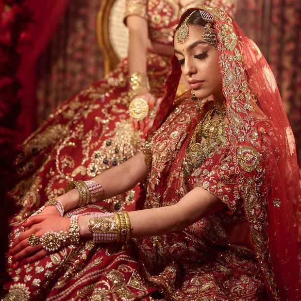 Classic Embellished Red Lehenga with Choli Dress for Bride