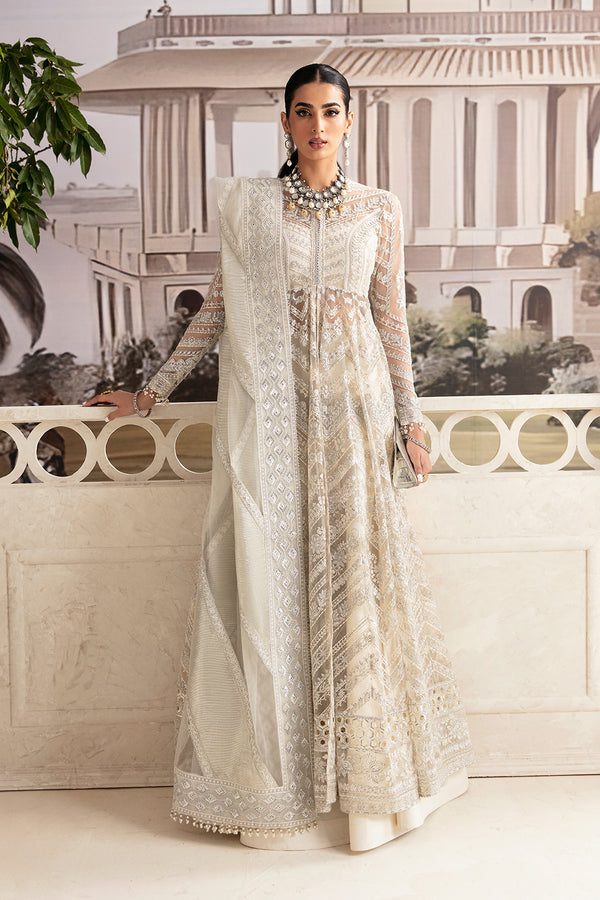 Classic Embroidered Pakistani Wedding Wear Off White Pishwas Frock