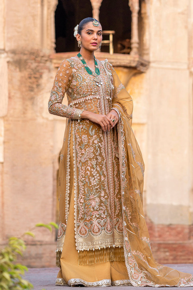 Classic Gold Embellished Pakistani Wedding Dress in Gown Sharara Style