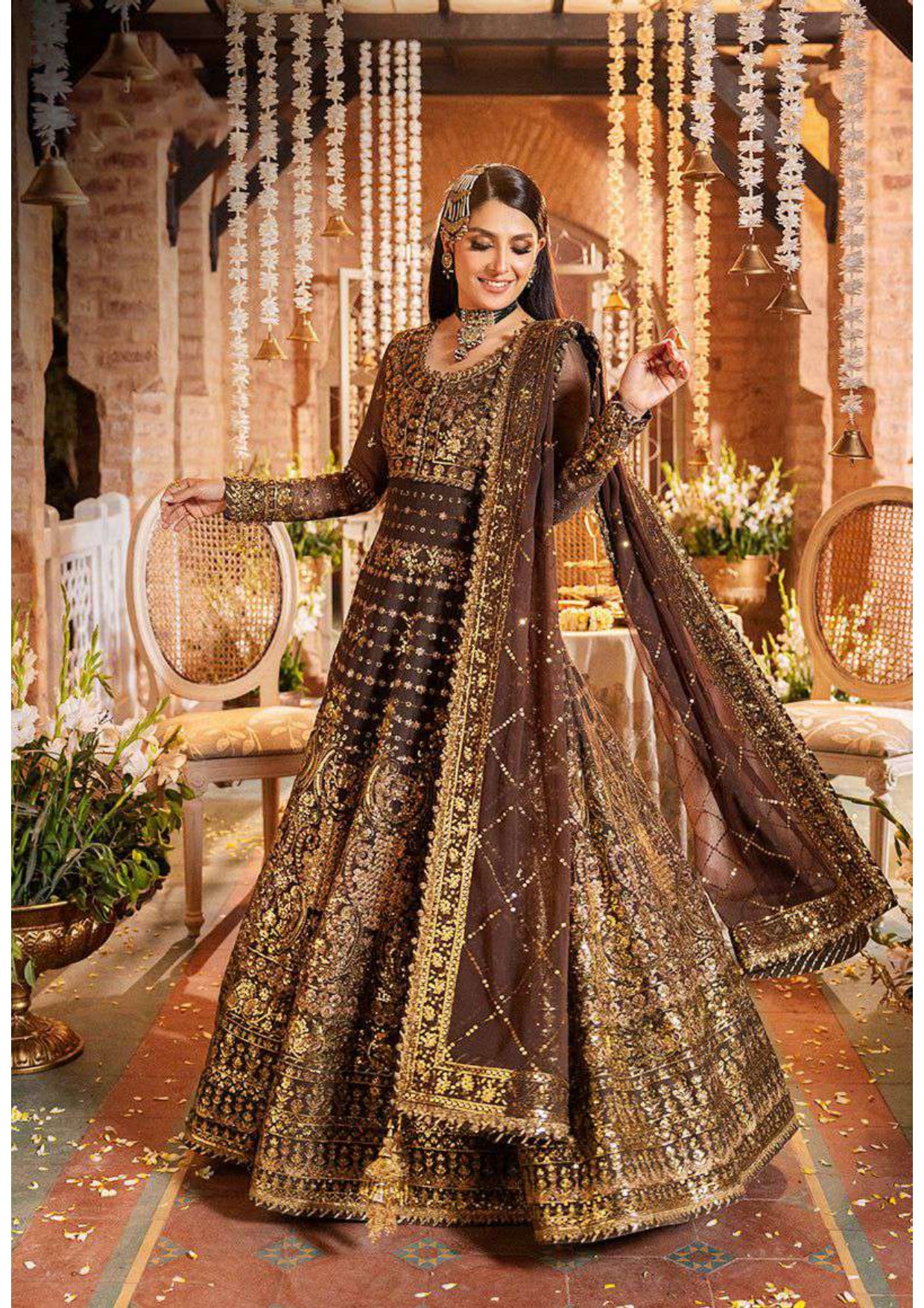 Classic Heavily Embellished Gold Pakistani Wedding Dress Pishwas ...