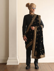 Classic Jet Black Self Embroidered Pakistani Groom sherwani